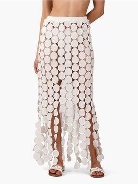 America & Beyond White Circles Tassel Fringe Maxi Skirt